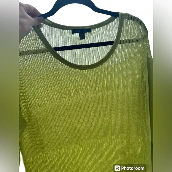 Parkhurst Sweater Semi Sheer Lime Green 100% Cotton Womens Medium - Picture 12 of 13
